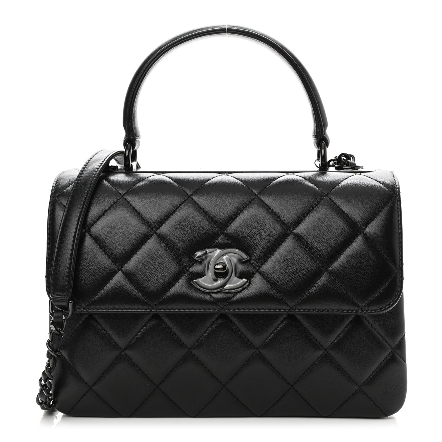 Lambskin Quilted Small Trendy CC Dual Handle Flap Bag So Black