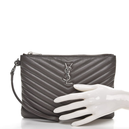 Saint Laurent Calfskin Matelasse Chevron Monogram A5 Wristet Earth 2 of 7