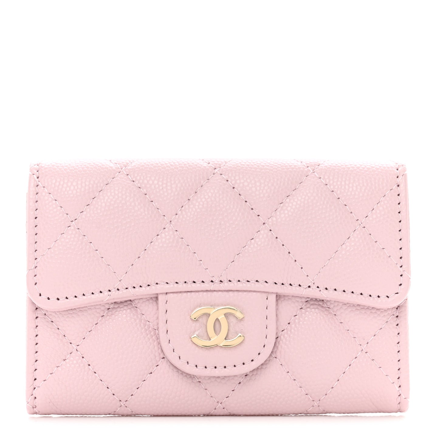 Caviar Quilted Flap Card Holder Wallet Light Pink