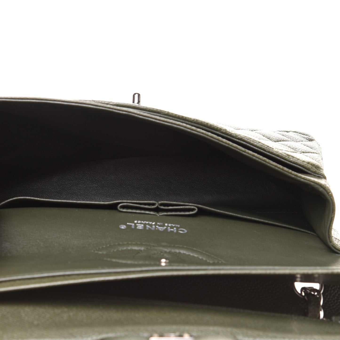 Caviar Quilted Medium Double Flap Dark Green