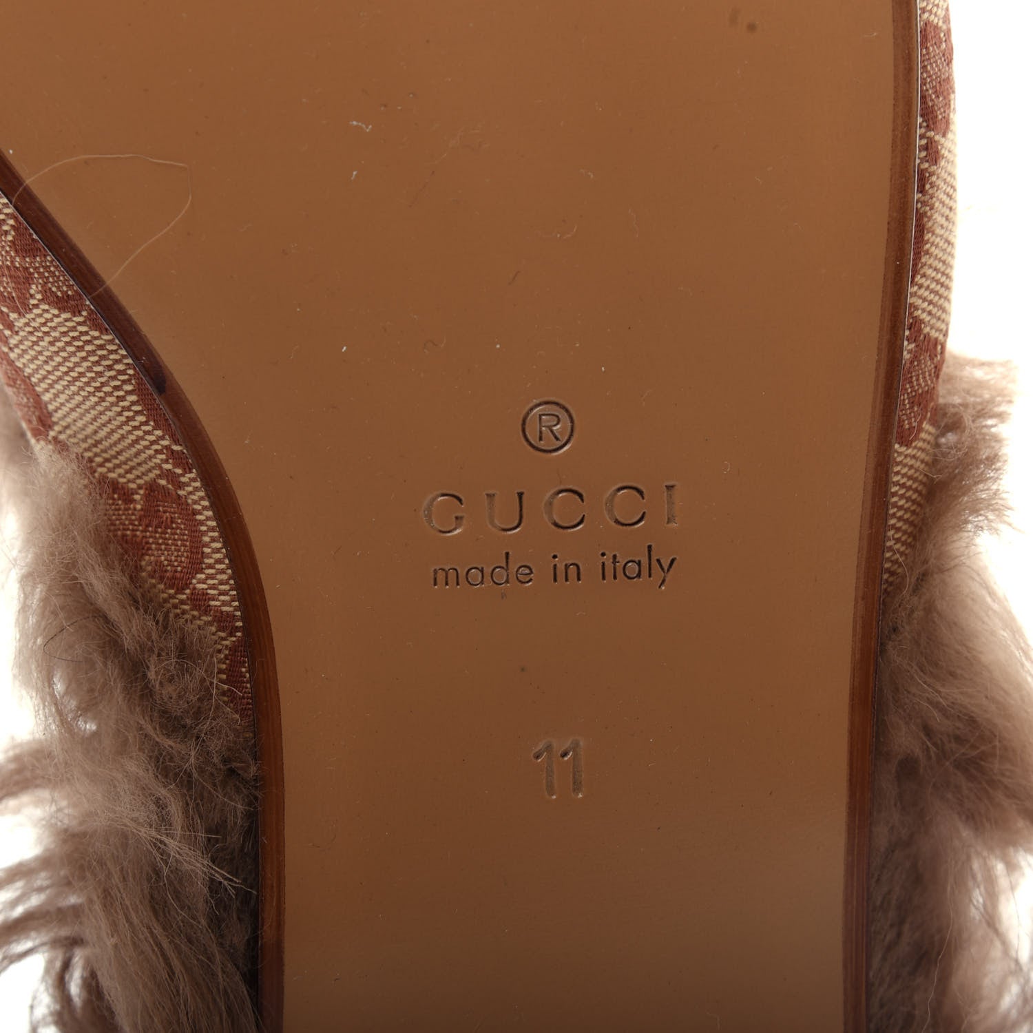 Gucci GG Monogram Fur Mens Princetown Slippers 11 Beige Ruggine Rust 9 of 10