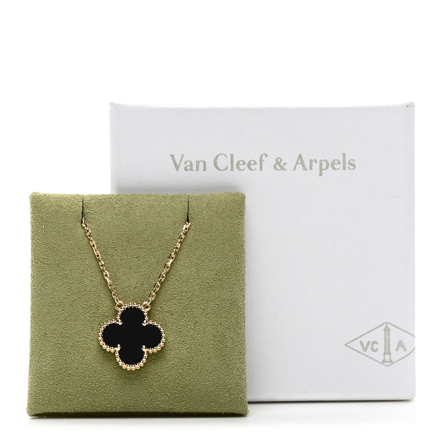 18K Yellow Gold Black Onyx Vintage Alhambra Pendant Necklace