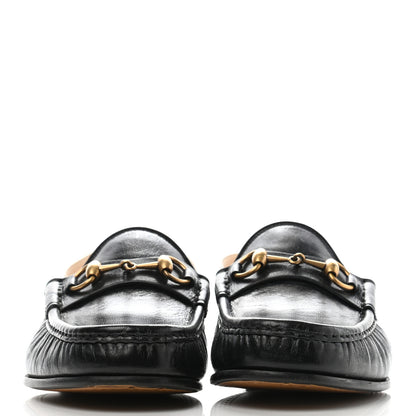 Gucci Goatskin Stripe Mens Horsebit Slingback Slippers 7 Black 2 of 10