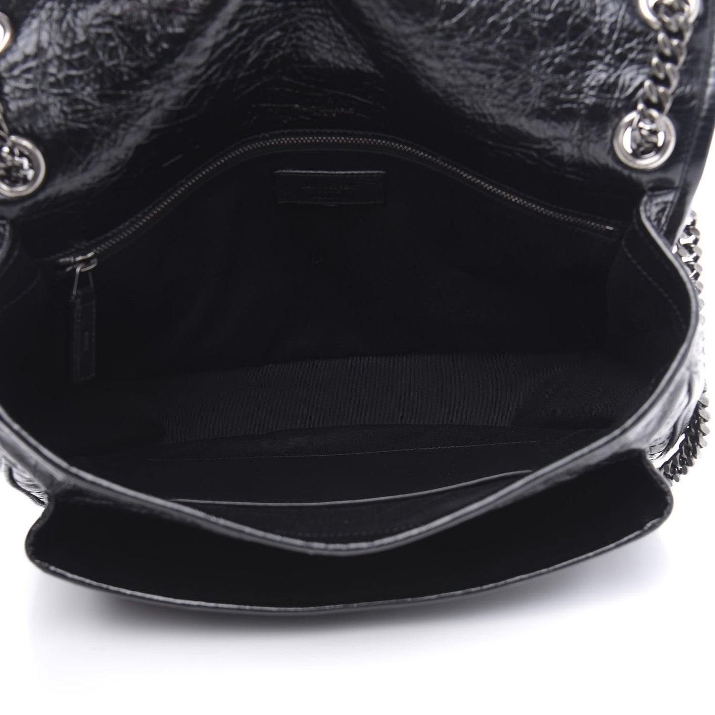 Crinkled Calfskin Matelasse Monogram Large Niki Chain Satchel Black