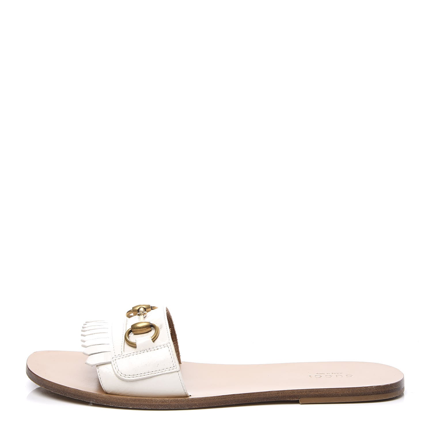 Gucci Malaga Kid Fringe Horsebit Slide Sandals 39.5 White 1 of 11