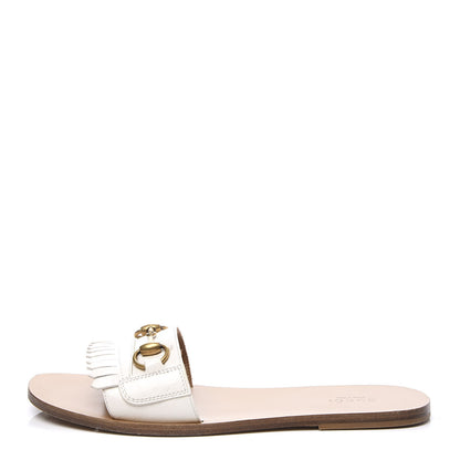Gucci Malaga Kid Fringe Horsebit Slide Sandals 39.5 White 1 of 11
