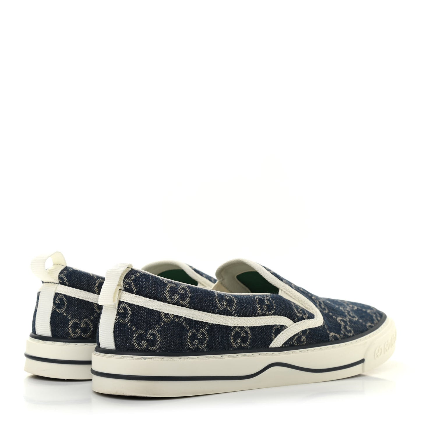 New Denim GG Monogram Mens 1977 Tennis Slip On Sneakers 9.5 Blue Tea Mystic White