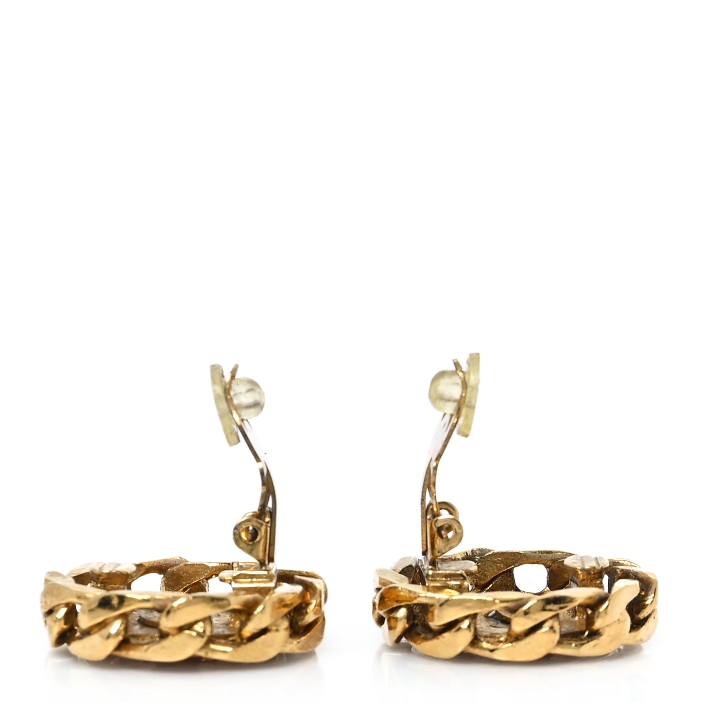 Crystal CC Round Clip On Earrings Gold