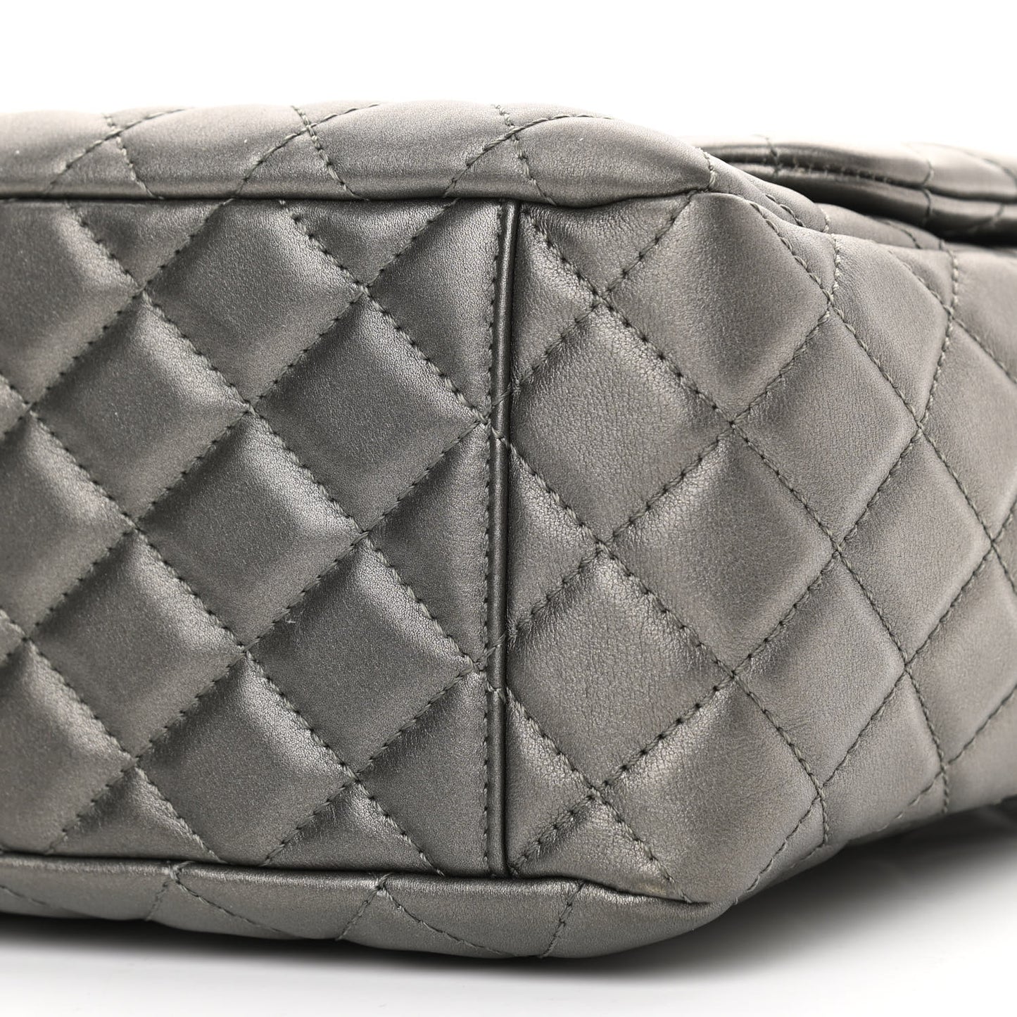 Metallic Calfskin Quilted Small XXL Travel Flap Bag Dark Silver