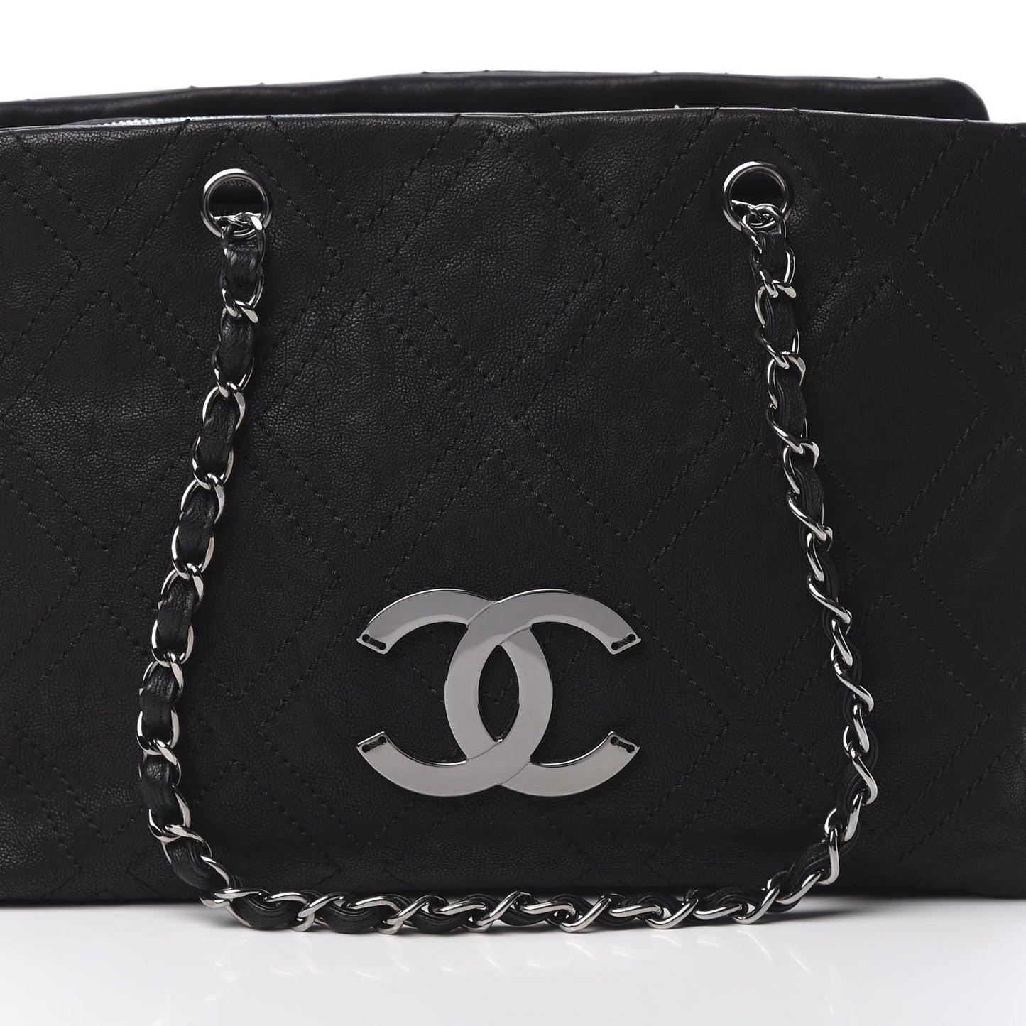 Calfskin Large Diamond Stitch Tote Black