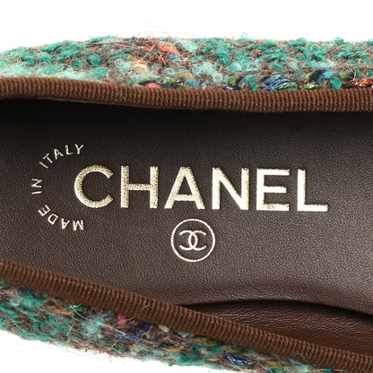Chanel Wool Silk Tweed Patent Cap Toe Ballerina Flats 37 Dark Green Brown Blue Black 7 of 10