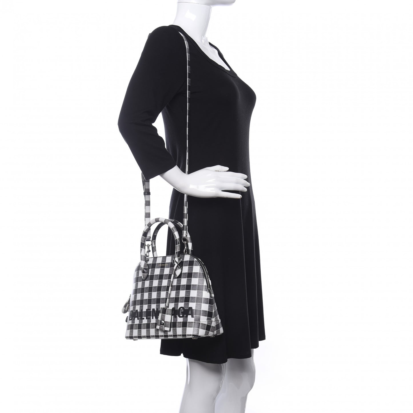 Calfskin Checked S Ville Top Handle Bag Black