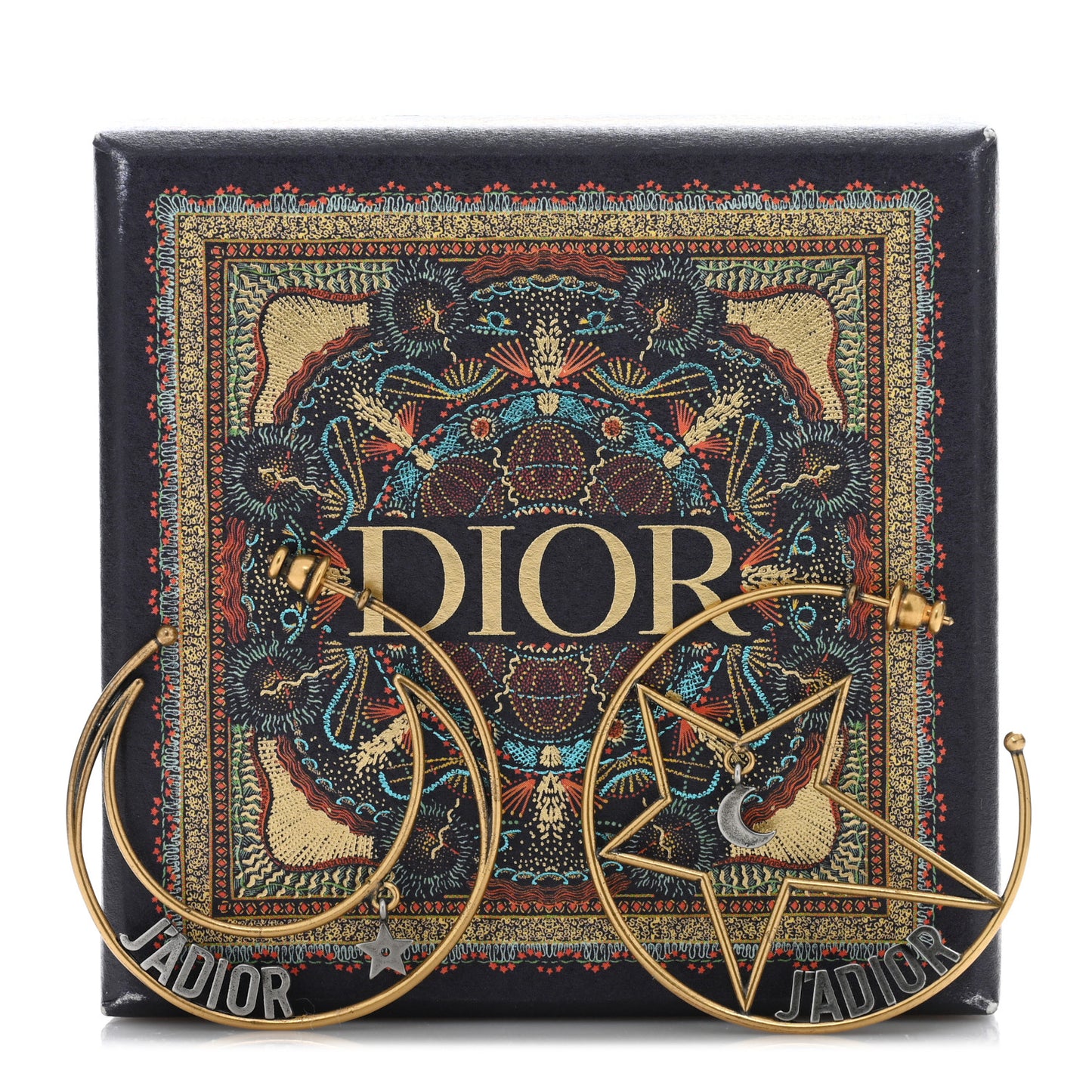 Metal Moon Star J'Adior Asymmetrical Hoop Earrings Gold Palladium