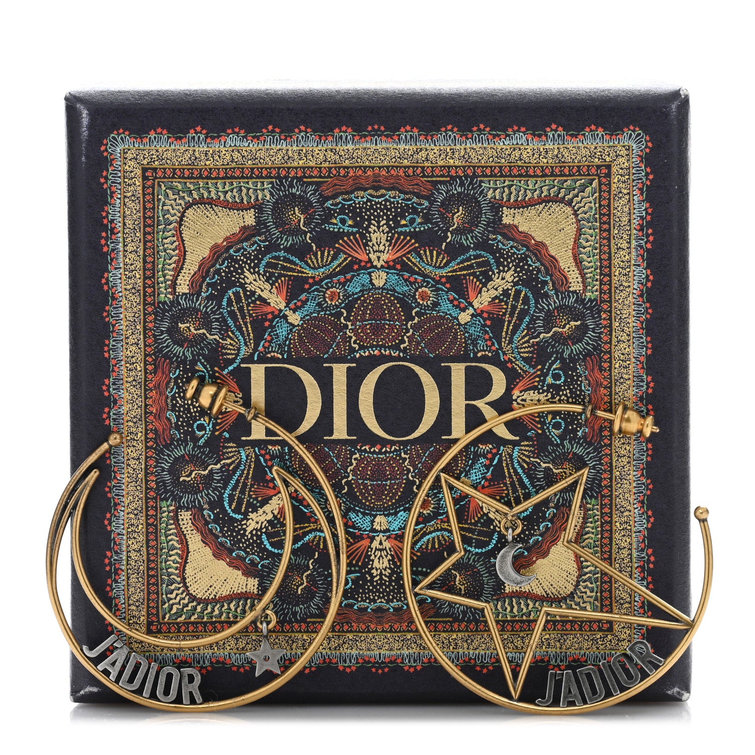 Christian Dior Metal Moon Star J'Adior Asymmetrical Hoop Earrings Gold Palladium 4 of 4