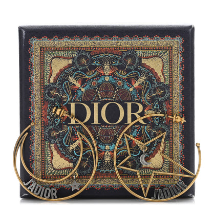 Christian Dior Metal Moon Star J'Adior Asymmetrical Hoop Earrings Gold Palladium 4 of 4