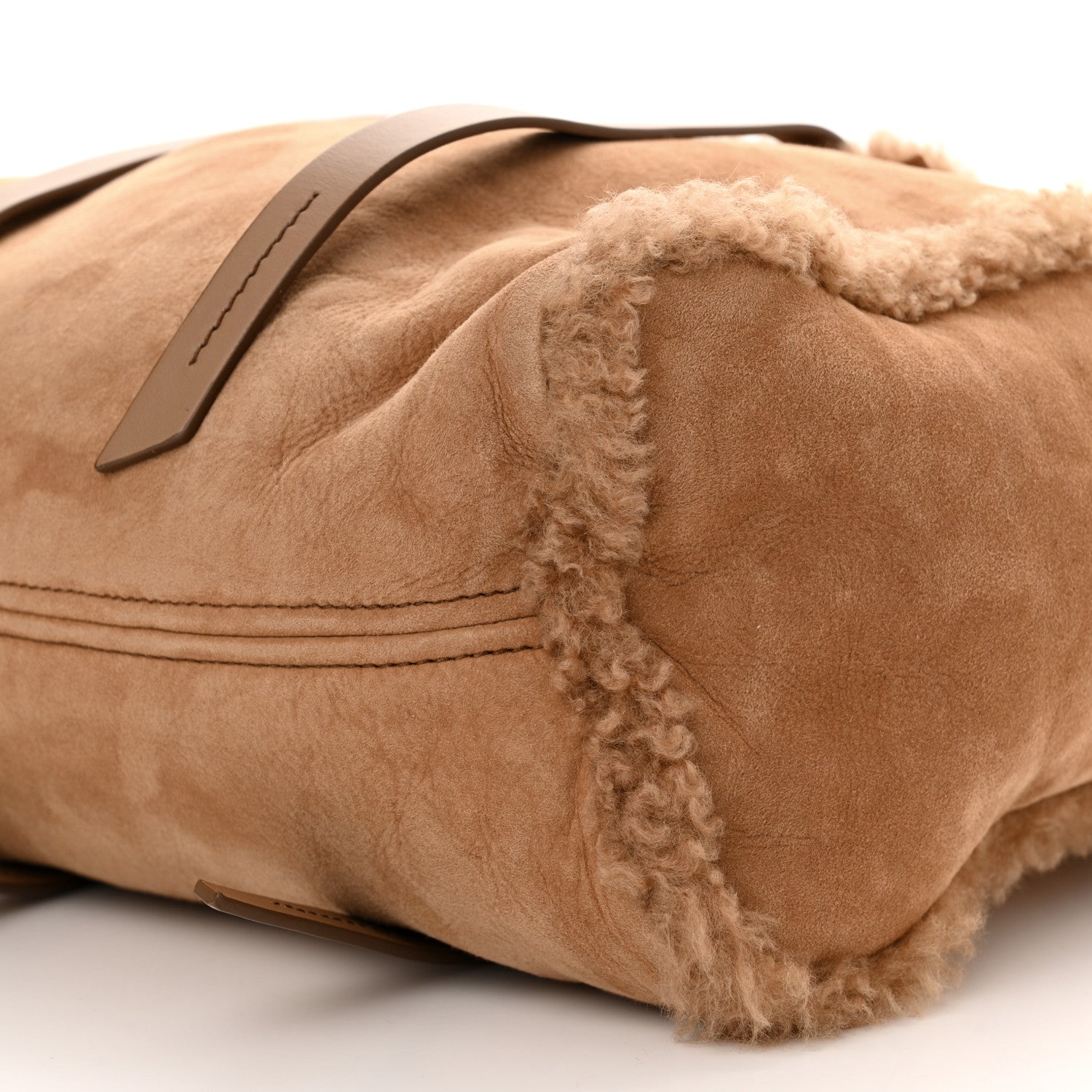 Miu Miu Shearling Suede Shopping Tote Caramel 10 of 10