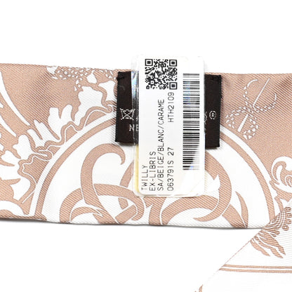 Hermes Silk Ex-Libris Twilly Beige White Caramel 4 of 4
