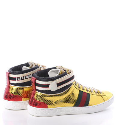 Gucci Metallic Ayers Web Womens New Ace Stripe High Top Sneakers 41.5 Oro 4 of 7