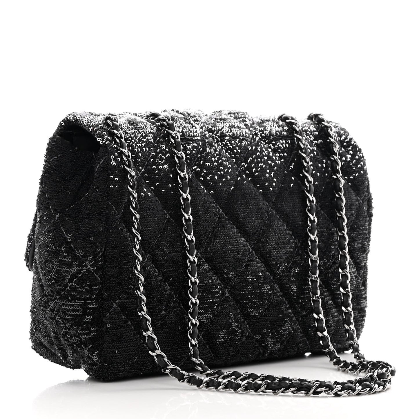 Sequin Quilted Ombre Medium Flap Black Silver