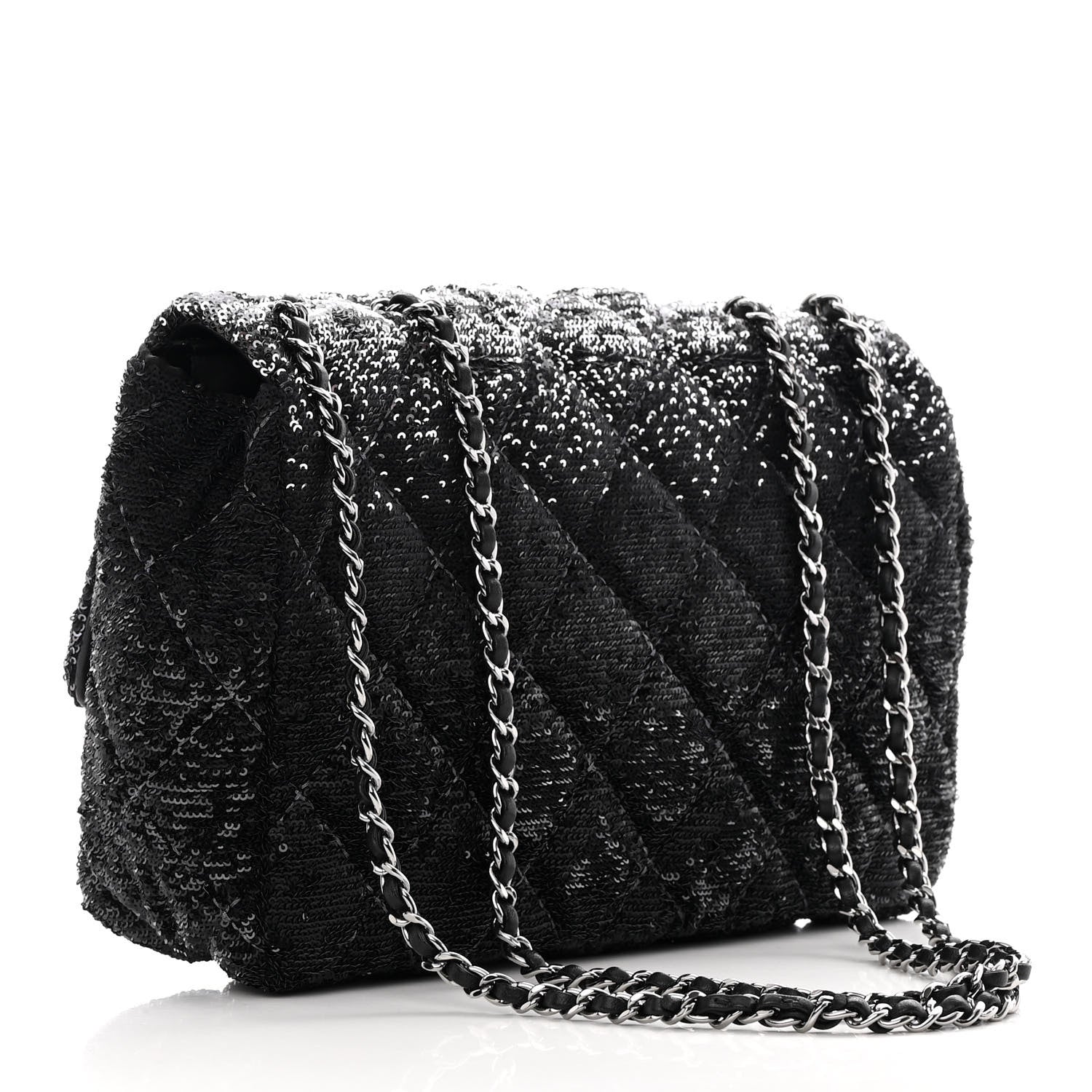 Chanel Sequin Quilted Ombre Medium Flap Black Silver 3 of 12