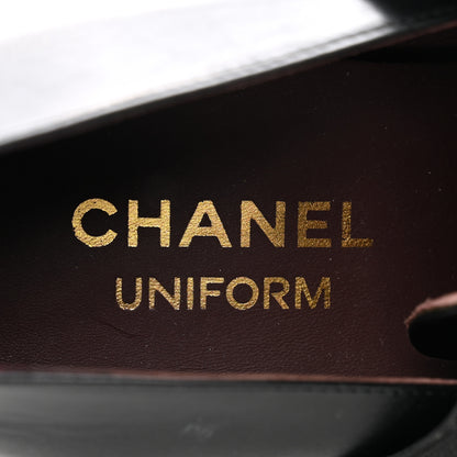 Chanel Calfskin Elastic Lace Up Cap Toe CC Loafers 38 Black 5 of 11