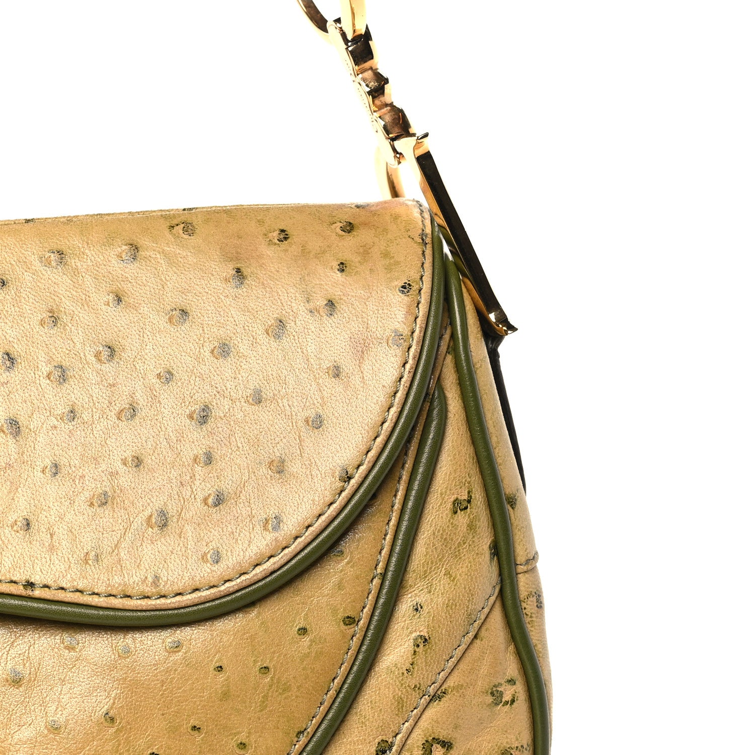 Christian Dior Ostrich Double Saddle Bag Beige Green 9 of 13
