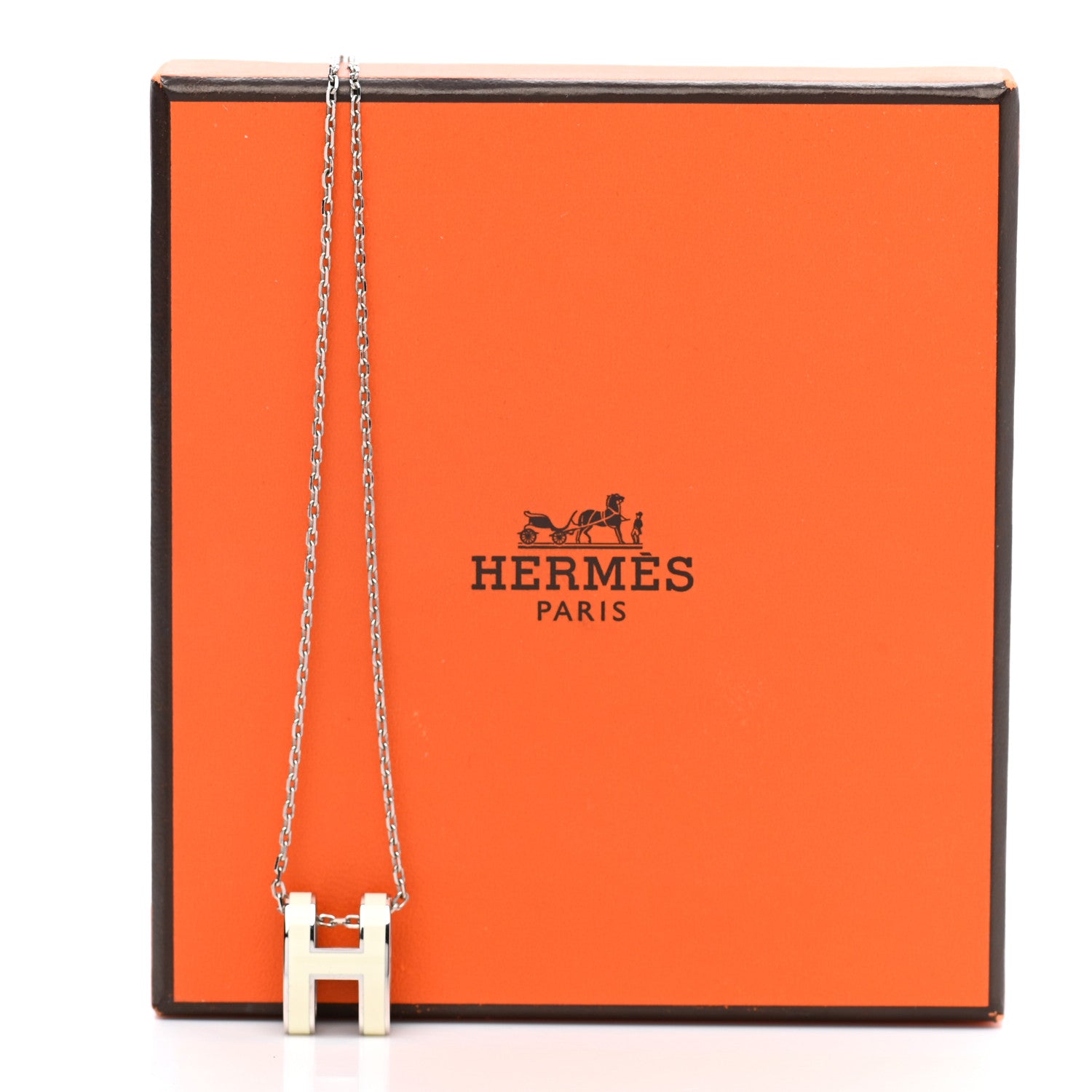Hermes Lacquered Palladium Pop H Pendant Necklace White 8 of 8