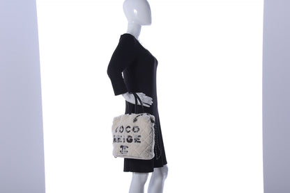 Chanel Shearling Sheepskin Tweed Large Coco Neige Tote White Black 3 of 11