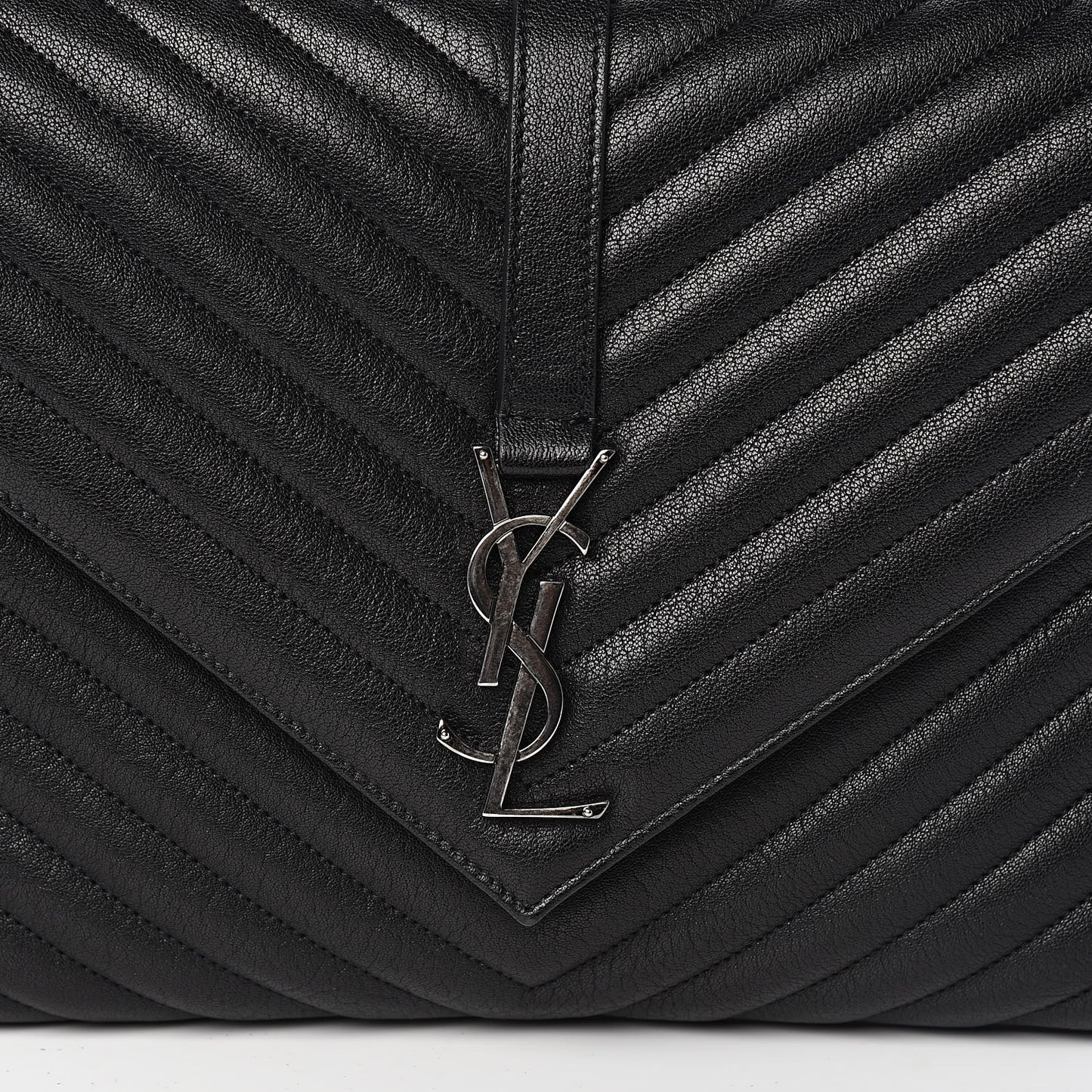 Sheepskin Matelasse Chevron Monogram Large College Satchel Black