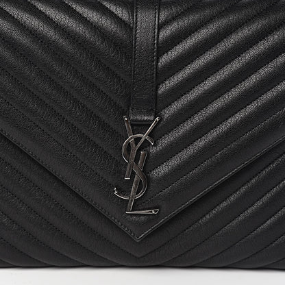 Saint Laurent Sheepskin Matelasse Chevron Monogram Large College Satchel Black 10 of 12