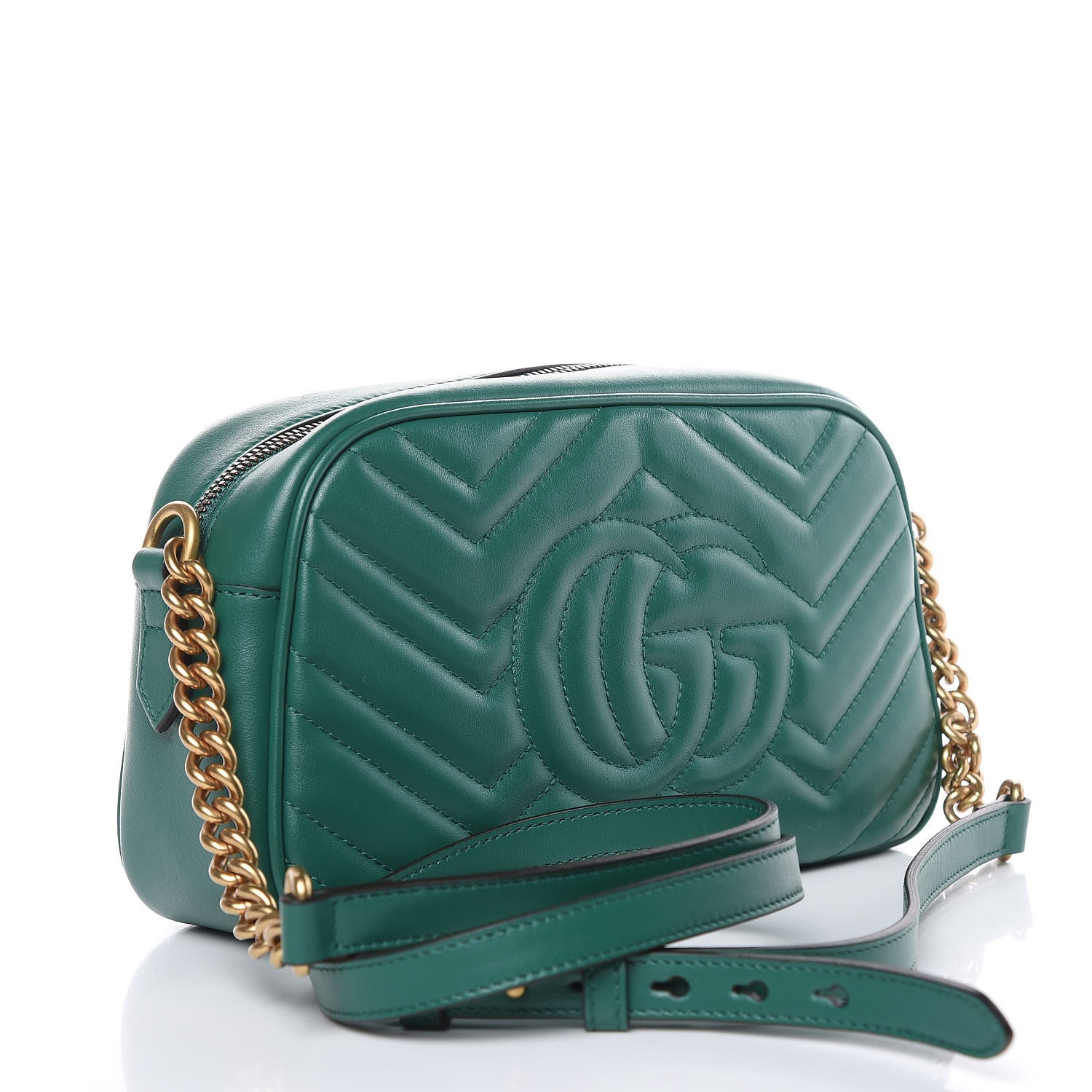 Gucci Calfskin Matelasse Small GG Marmont Chain Shoulder Bag Emerald Green 3 of 9