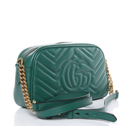 Gucci Calfskin Matelasse Small GG Marmont Chain Shoulder Bag Emerald Green 3 of 9