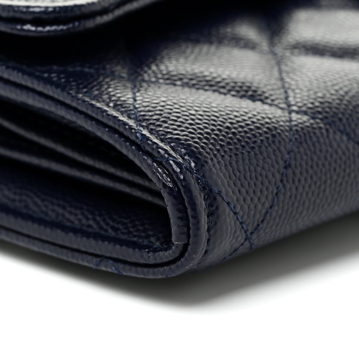Caviar Quilted Large Gusset Flap Wallet Navy