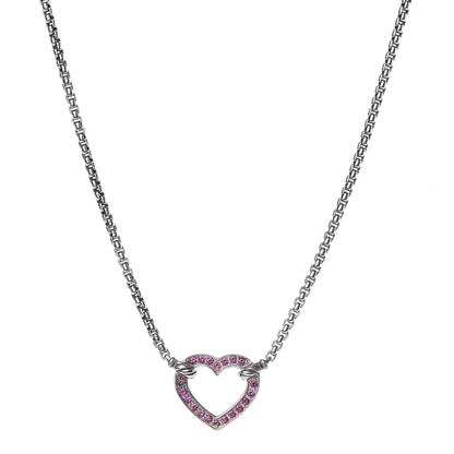 David Yurman Sterling Silver Pink Sapphire Petite Pave Heart Pendant Necklace 4 of 6
