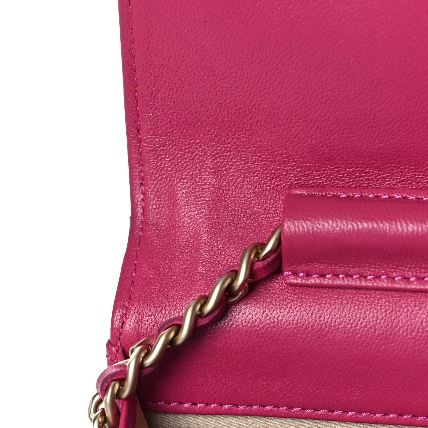 Lambskin Camellia Embossed Wallet On Chain WOC Fuchsia