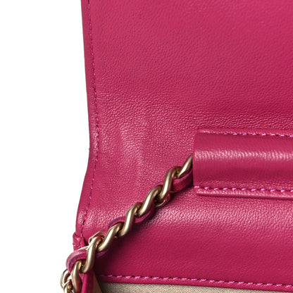 Chanel Lambskin Camellia Embossed Wallet On Chain WOC Fuchsia 9 of 11