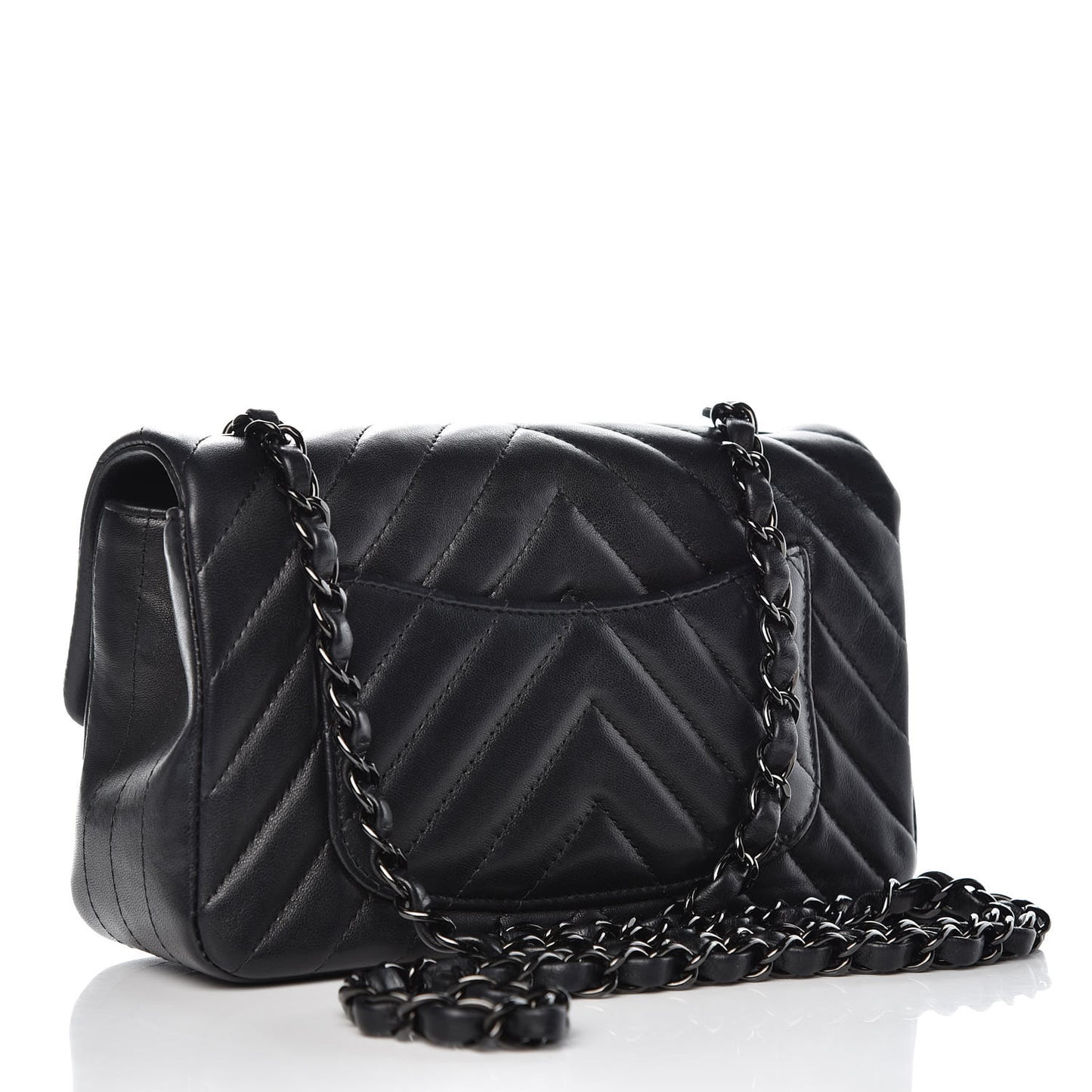 Lambskin Chevron Quilted Mini Rectangular Flap So Black