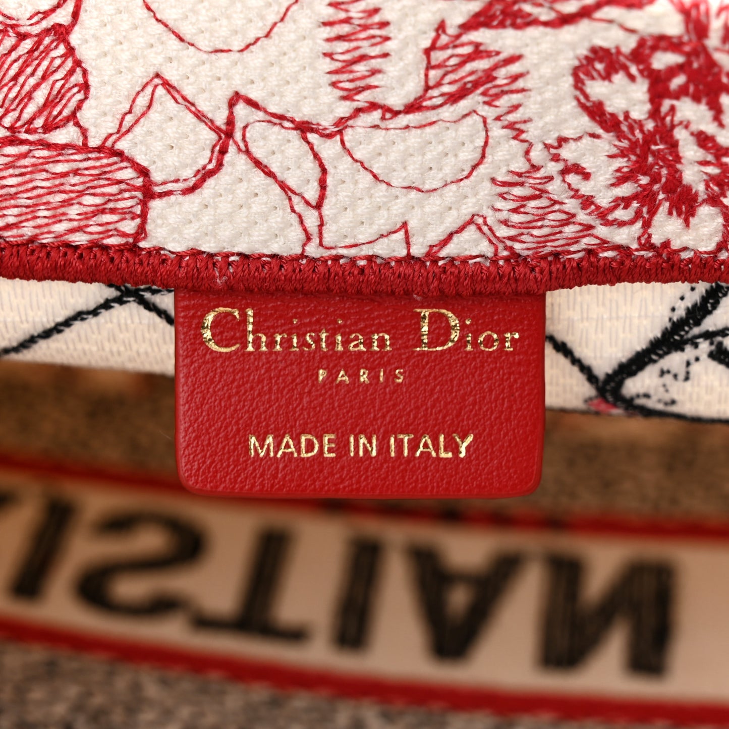 Canvas Embroidered Medium Dioramour D-Royaume Book Tote Red Multicolor