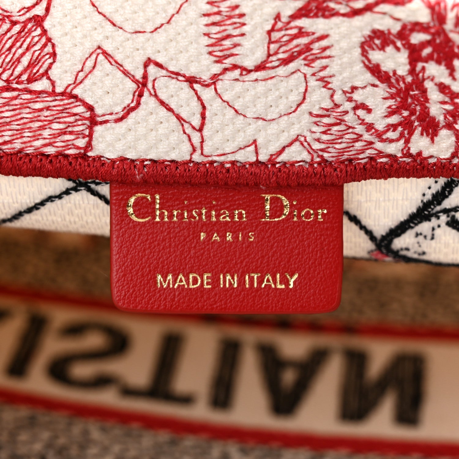 Christian Dior Canvas Embroidered Medium Dioramour D-Royaume Book Tote Red Multicolor 6 of 10