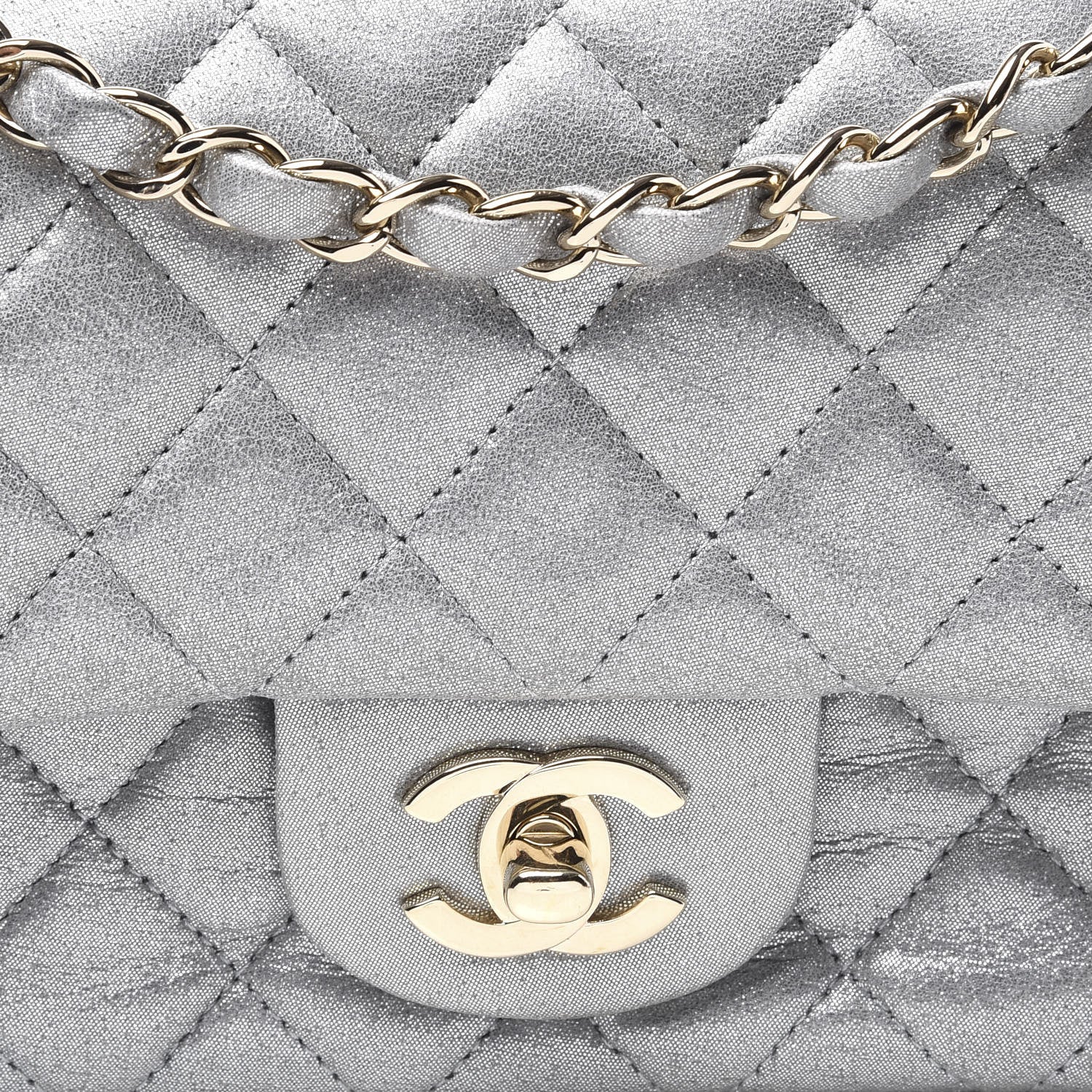 Chanel Iridescent Calfskin Quilted Mini Rectangular Flap Silver 9 of 9