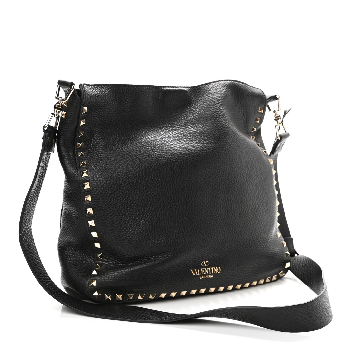Pebbled Calfskin Large Rockstud Flip-Lock Messenger Bag Black