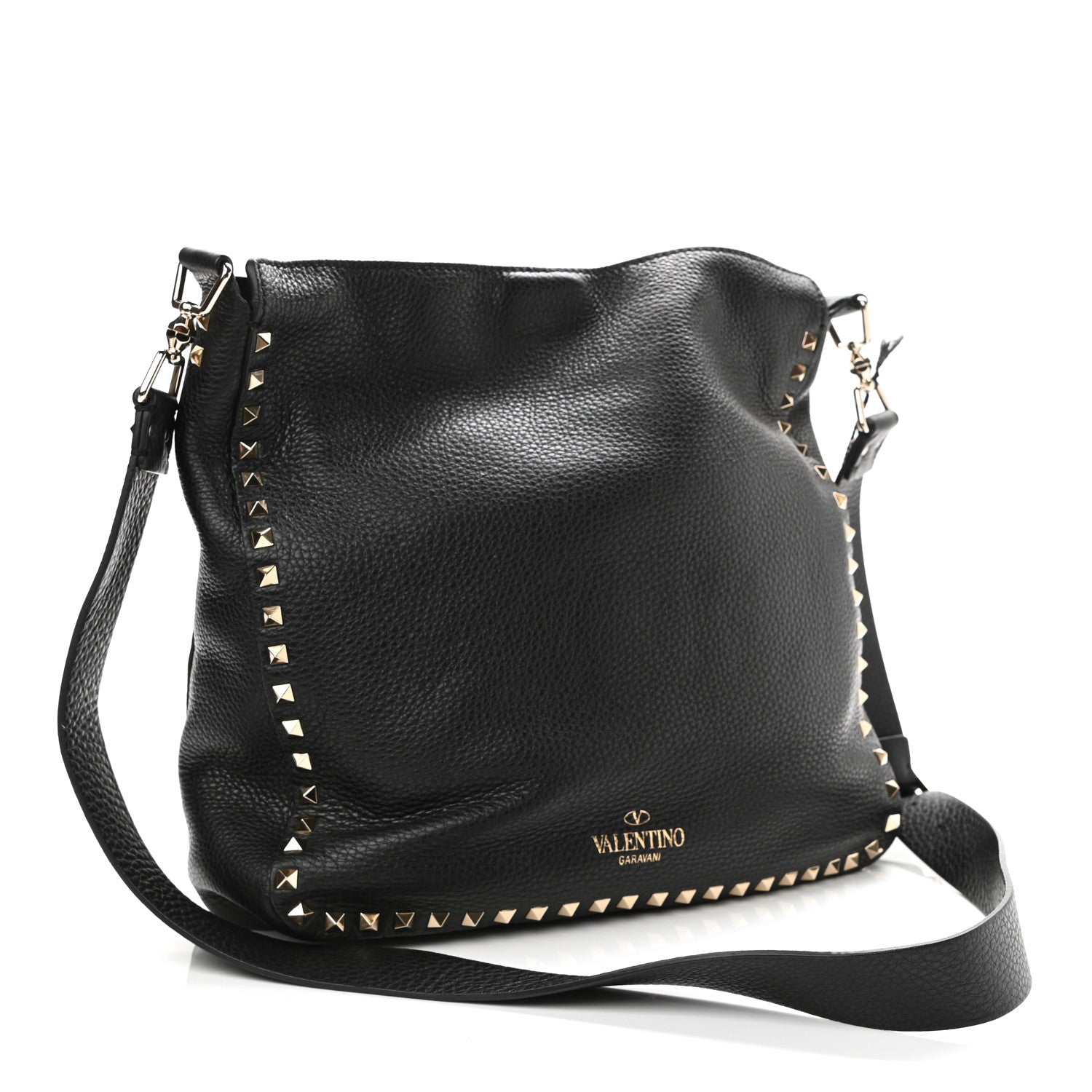 Valentino Garavani Pebbled Calfskin Large Rockstud Flip-Lock Messenger Bag Black 3 of 9