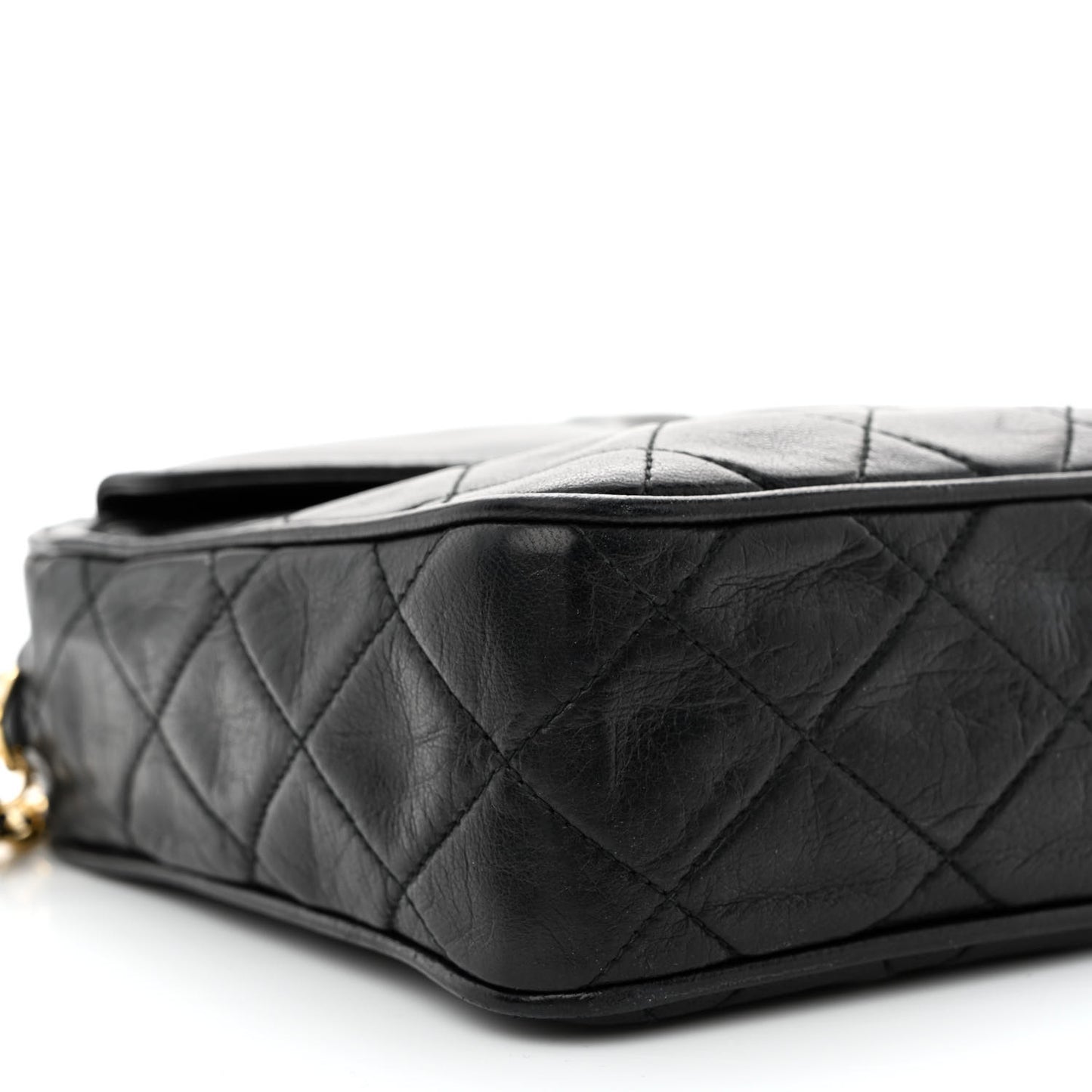 Lambskin Quilted Tassel Camera Case Black