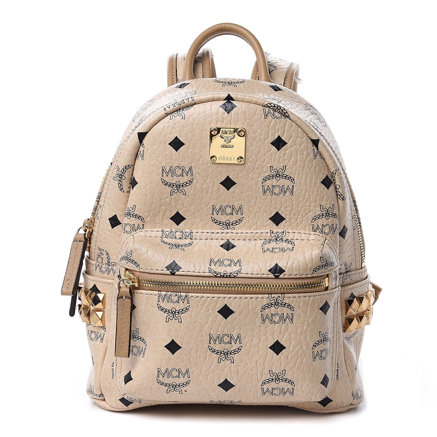 MCM Visetos Small Side Stud Stark Backpack Beige 1 of 9
