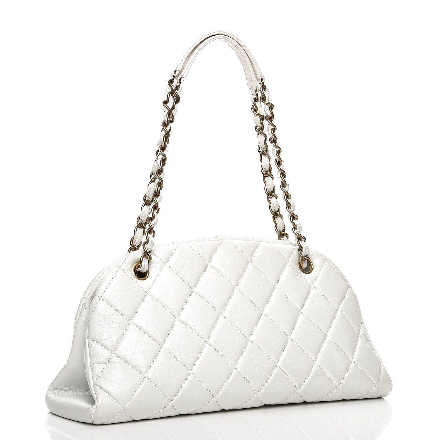 Chanel Aged Calfskin Quilted Medium Just Mademoiselle Bowling Bag White 3 of 11
