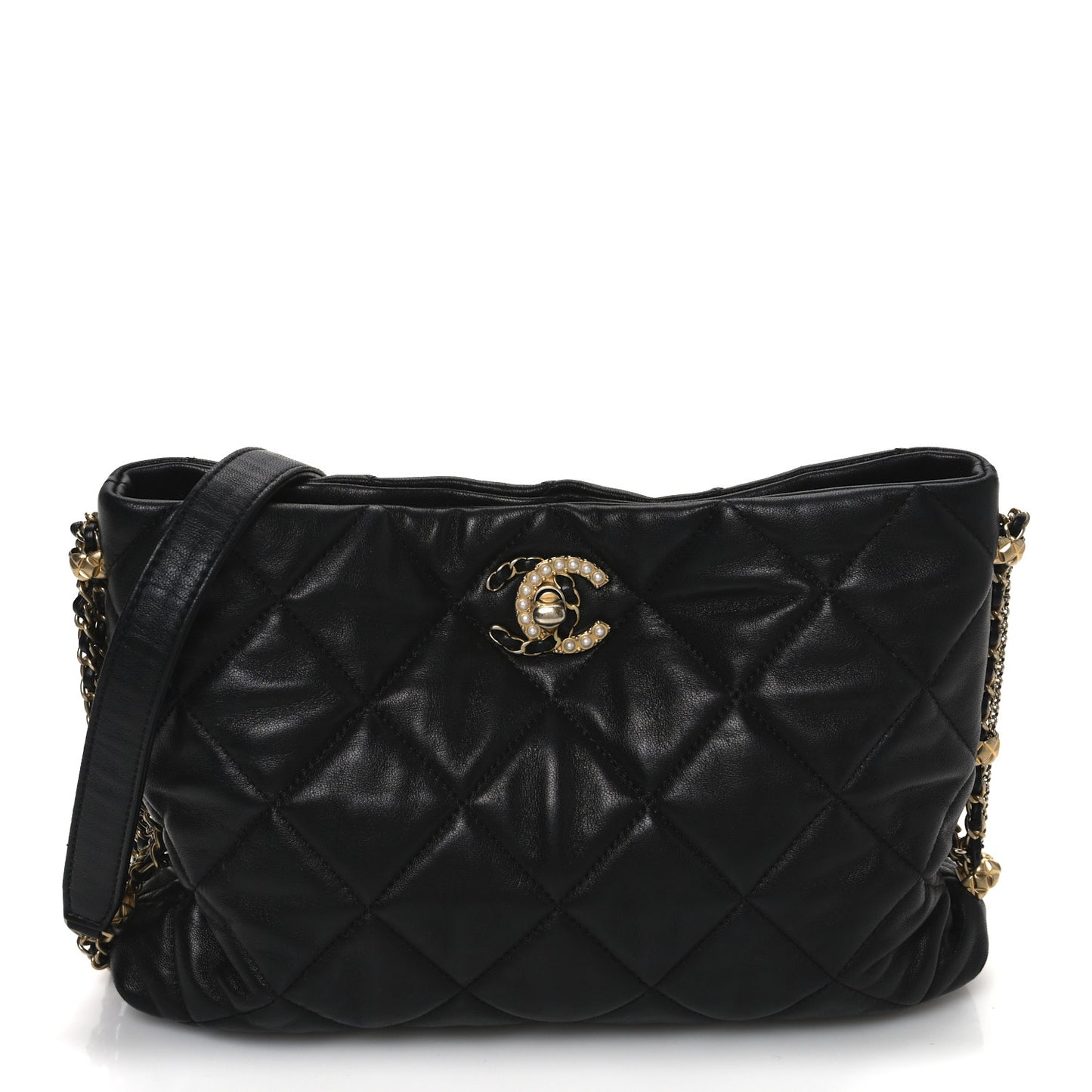 Lambskin Quilted Crush on Chains Hobo Black