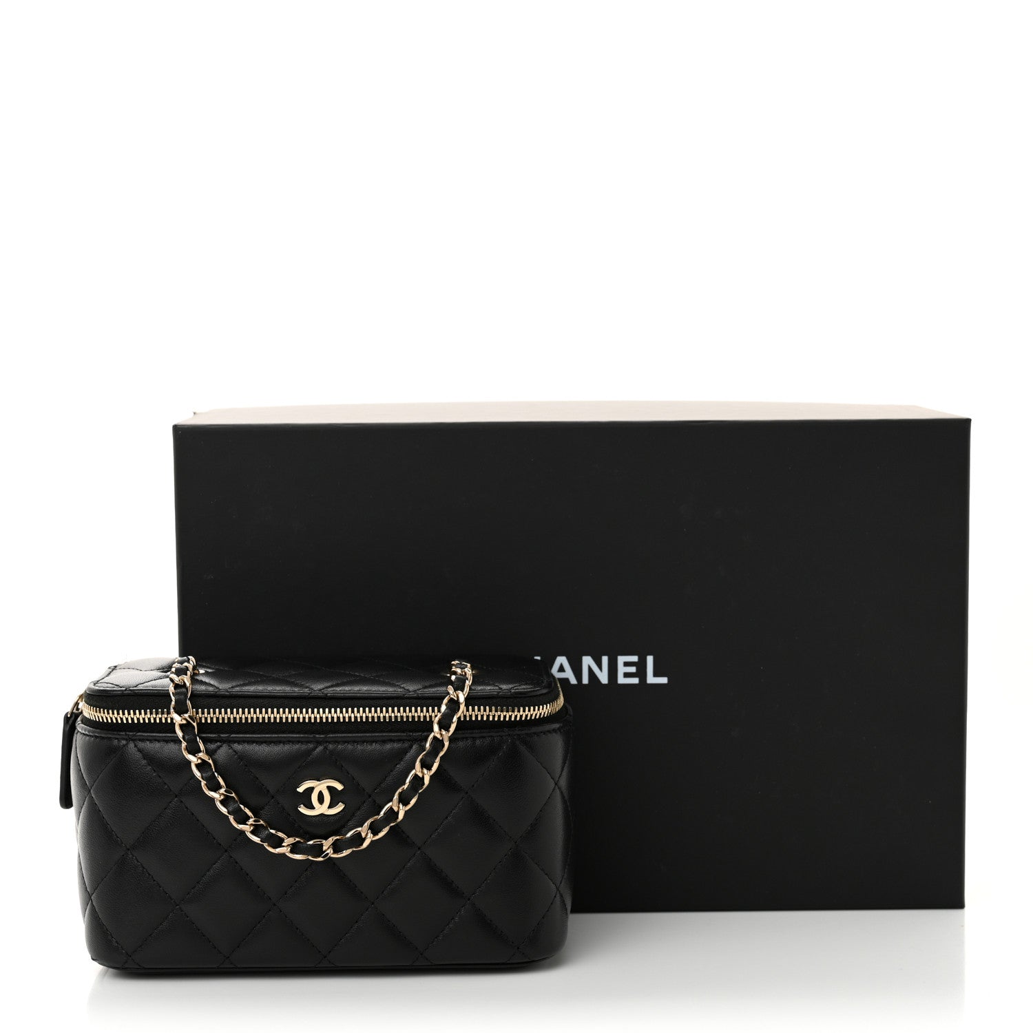 Chanel Lambskin Quilted Small Vanity Case With Chain Black Black 11 of 11