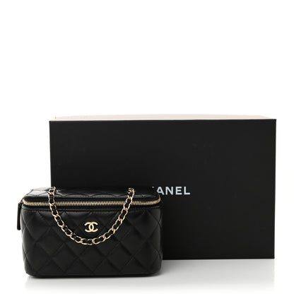 Chanel Lambskin Quilted Small Vanity Case With Chain Black Black 11 of 11