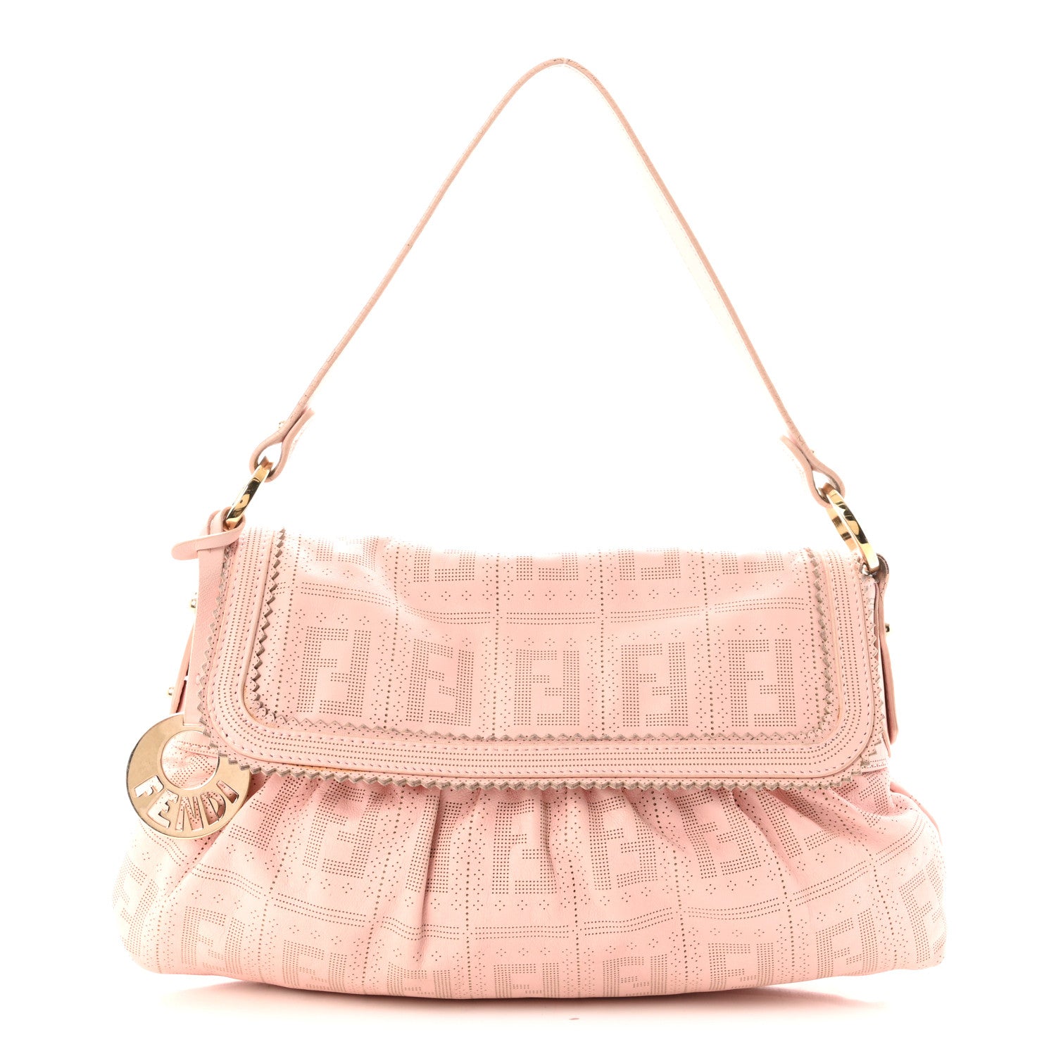 Fendi Calfskin Perforated Small Chef Shoulder Bag Pink 1 of 9