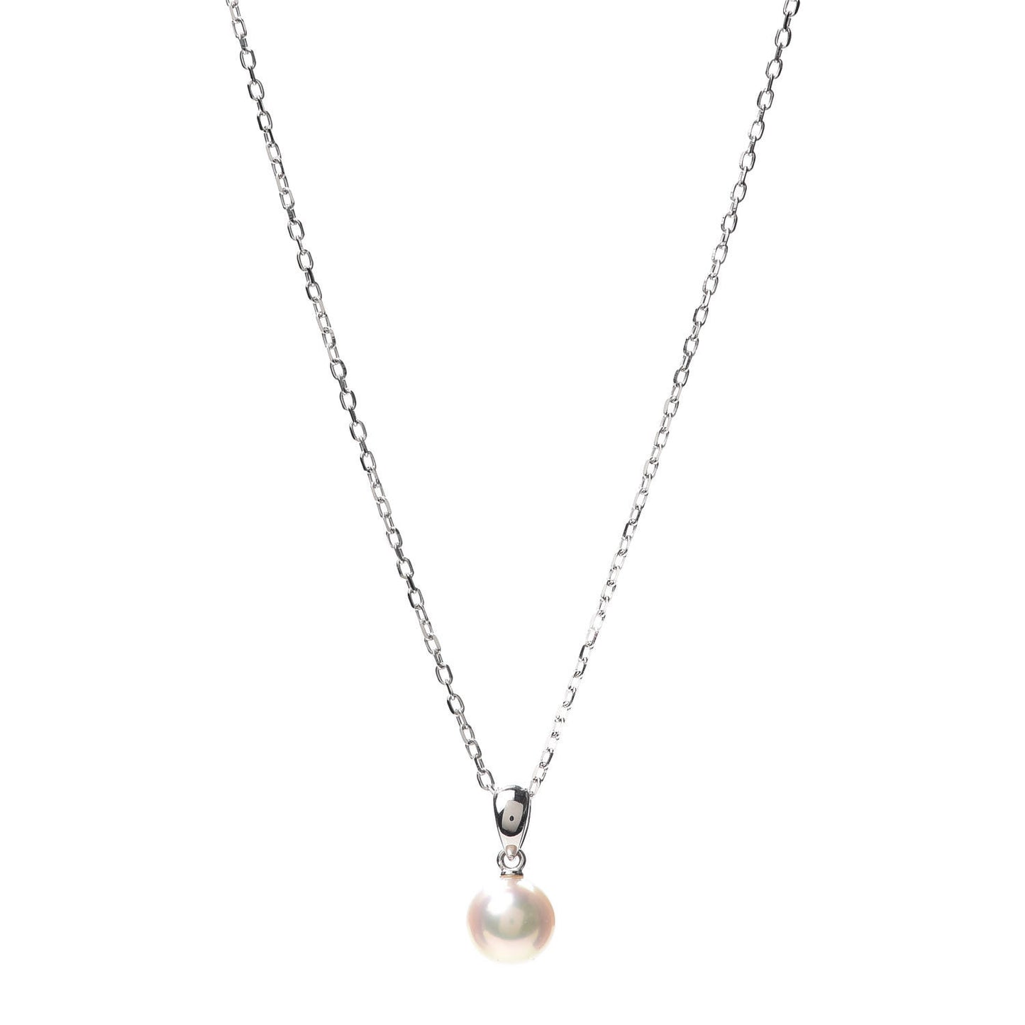 18K White Gold Akoya Pearl 7mm Drop Pendant Necklace